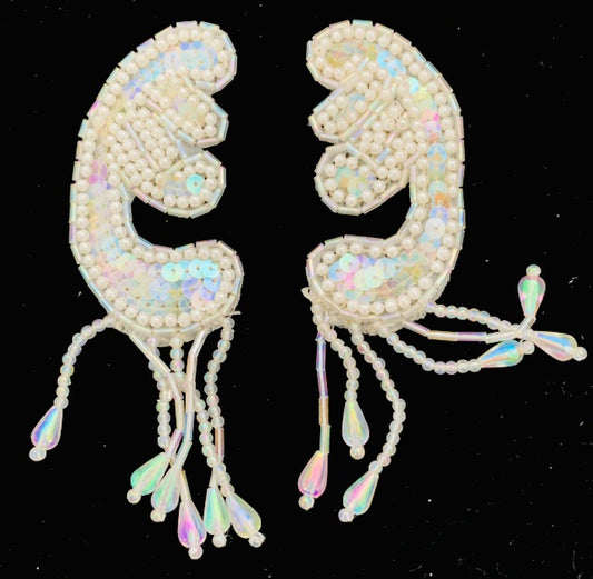 Epaulet with Iridescent sequins and white Beads 4.5" x 1.5"