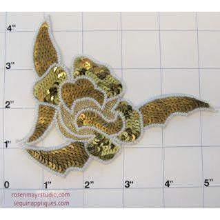 Flower Appliqué With Three Shades of Sequins Gold and White Beads 4" x 5"