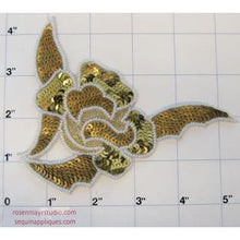 Load image into Gallery viewer, Flower With Three Shades of Sequins Gold and White Beads 4&quot; x 5&quot;