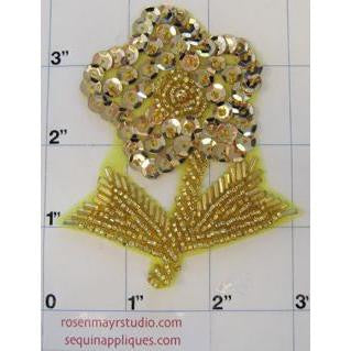 Flower With Stem Gold, 3.5" x 3