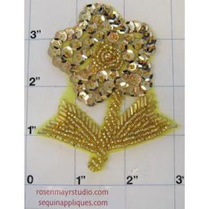 Flower With Stem Gold, 3.5" x 3