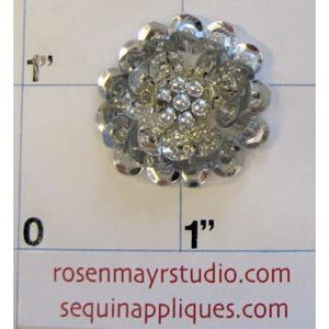 Silver Sequin Flower with Silver Pearl like Beads 1"