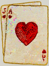 Load image into Gallery viewer, Card Suit Blackjack Ace Jack with Beige and Red Sequins 4.5&quot; x 3.5&quot;