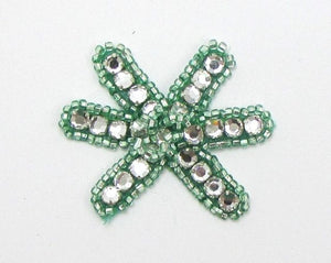 Flower, Green with Beads and Rhinestones 2"