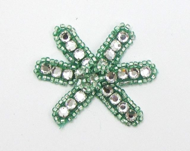 Flower, Green with Beads and Rhinestones 2