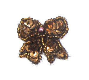 Bow Bronze sequins, Beads and Pearl 1.25" x 1"