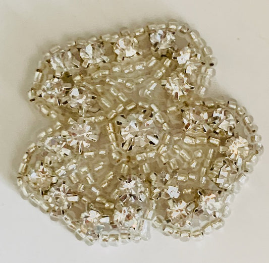 Flower with Three Leafs Silver Beads and Rhinestones 1.5"