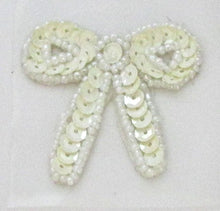 Load image into Gallery viewer, Bow China White Sequins White Beads Glue-On 1.75&quot; x 1.5&quot;