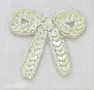 Bow China White Sequins White Beads Glue-On 1.75" x 1.5"