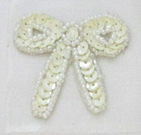 Bow China White Sequins White Beads Glue-On 1.75