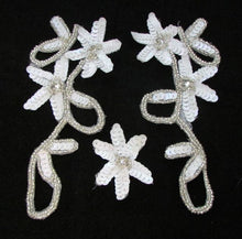 Load image into Gallery viewer, Flower Designer Motif Set, White Sequins with Silver Beads 6&quot;