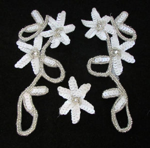 Flower Designer Motif Set, White Sequins with Silver Beads 6"
