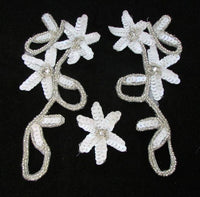 Flower Designer Motif Set, White Sequins with Silver Beads 6
