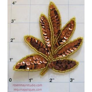 Leaf with Bronze Sequins and Beads 3.75"