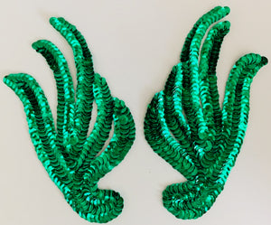 Leaf Pair with Emerald Green Sequins 6" x 3"