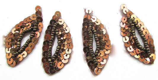 Leaf Set of Four With Bronze Sequins and Beads 1.5" x 7/8"