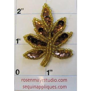 Leaf with Bronze Sequins and Gold Beads 2"