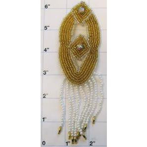 Epaulet Oval Shaped with Gold Beads and two lazer Rhinestones 6"