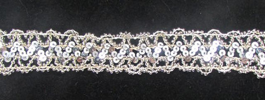 Trim with Silver Sequins and Beads 1" Wide