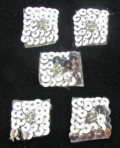 Designer Motif Set of 5 Silver Squares with Flower in Middle 1" wide