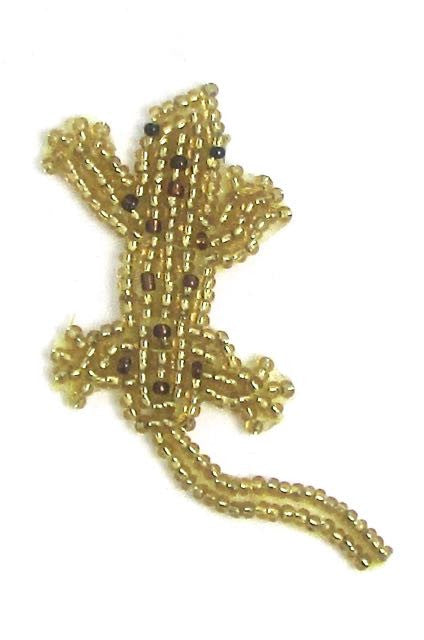 Lizard with Gold and Bronze Beads 2.75" x 1.25"