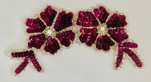 Load image into Gallery viewer, Flower Double with Maroon Mauve Sequins Silver Beads and Pearl 6&quot; x 3&quot;