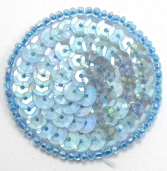 Aplique Redondo con Lentejuelas y Cuentas Iridiscentes Azules - Dos Tamaños 3,8 cm y 2,5 cm