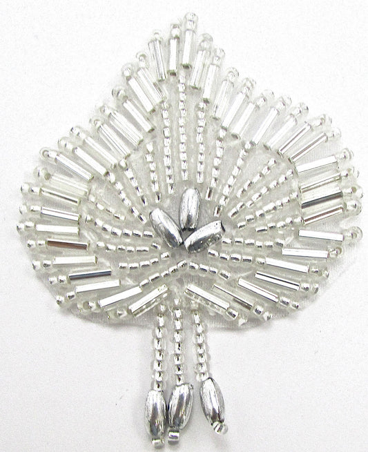 Epaulet leaf shape with Silver Beads 2.5" x 2"