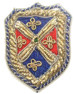 Bullion Crest Patch with Blue/Red Green Bead 2" X 1.5"