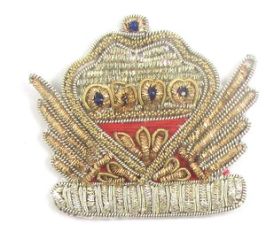 12 PACK -Bullion Wing Crown with Silver Gold and Red Bullion with Blue Beads  2.25" x 2.25" - Sequinappliques.com