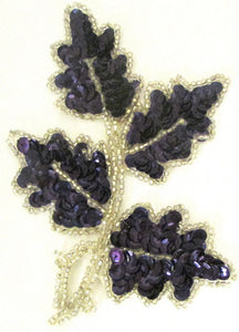 Leaf Purple Silver Beads Dark Purple Sequins 5" x 4"