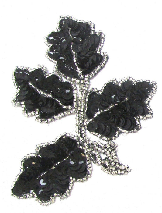 Leaf with Black Sequins and Silver Beads 4" x 3.25"