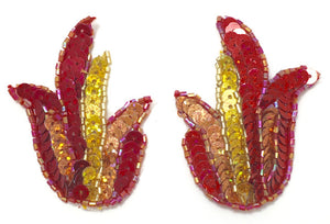 Flame Pair with Laser Spotlight Red and Gold Sequins and Beads 2.5" x 2"