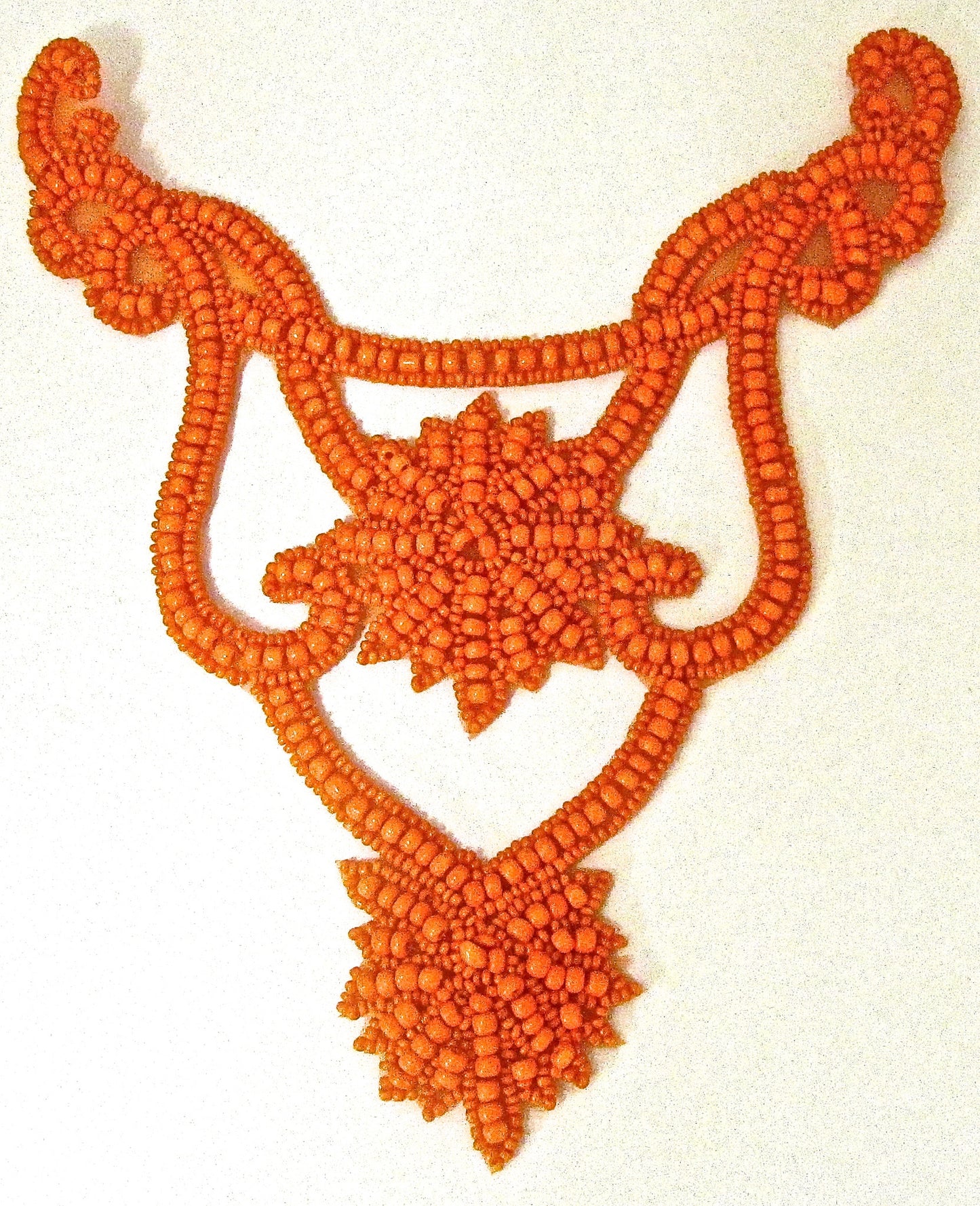 Designer Motif Neck Line with Coral Orange Beads 8" x 6"