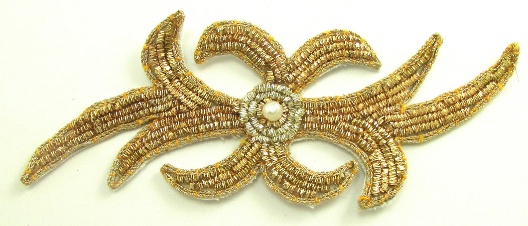 Designer Motif with Gold Bullion Thread and Center Pearl 5.25