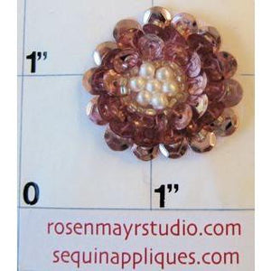 Flower with Pink Sequins and White Pearl Center 1"