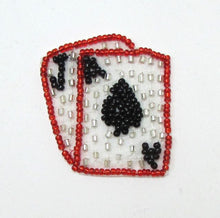 Load image into Gallery viewer, Playing Cards Jack and Ace with Red, Black and Silver Beads 2&quot; x 1.5&quot;