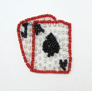 Playing Cards Jack and Ace with Red, Black and Silver Beads 2" x 1.5"
