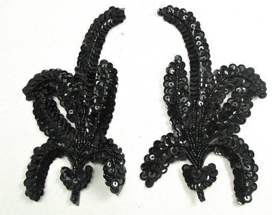 Leaf Pair with Black Sequins and Beads 6.5" x 3"