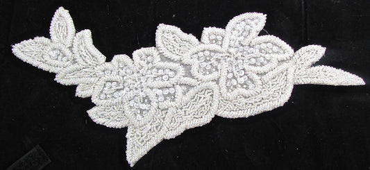 Flower with White Iridescent Sequins and Beads 5" x 12"