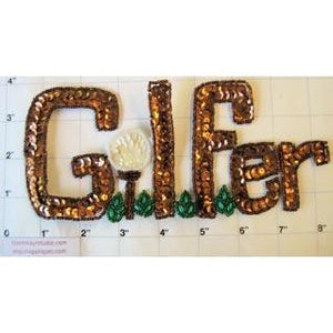 GOLFER Word with Bronze Sequins and Beads 8" x 3.5" in 2 Variants