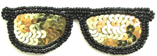 Sun Glasses with Gold and Black Sequins and Beads 4" x 1.25"