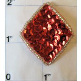 Diamond, Red Sequins, Silver Beads, 1.75"