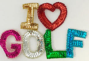 I Heart Love Golf with Multi-Color Sequins and Beads 4" x 6"