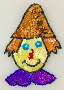 Scarecrow Face with Hat, Sequin Beaded 4" x 3"