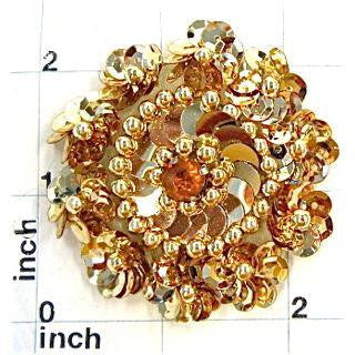 Flower gold with Raised Sequins and Gold Rhinestone 2.25
