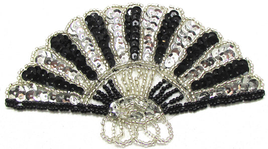 Fan Accent with Black and Silver Sequins and Beads 2.5" x 5"