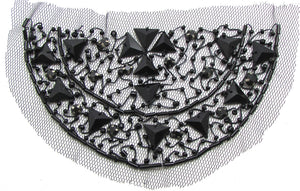 Designer motif black patch with black beads and black rhinestones 3" x 5"