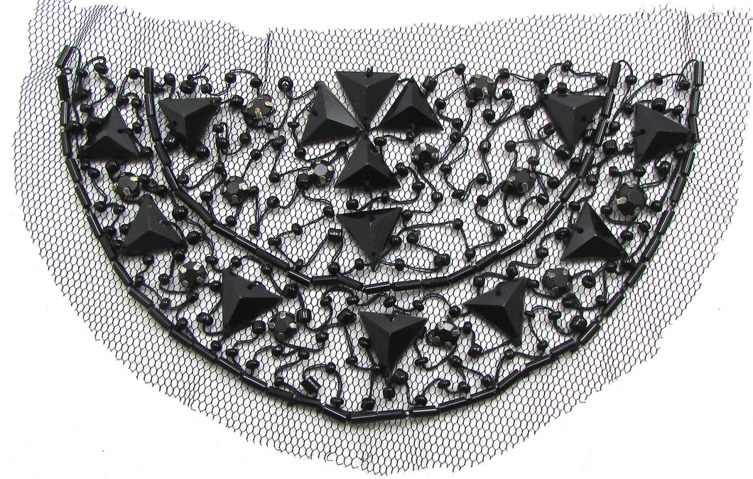Designer motif black patch with black beads and black rhinestones 3