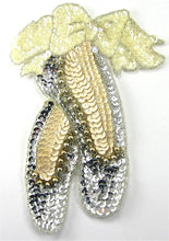 Load image into Gallery viewer, Ballet Slippers with Silver and Beige Sequins with Bow  7.5&quot;x 6&quot; - Sequinappliques.com